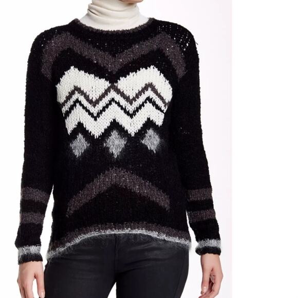 🍒Velvet Jubilee Chevron Knit‎ Sweater Wool Blend Black Nordic Pattern Ski Small - Picture 4 of 11